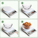 Balança digital cozinha alta precisão com taça e ingredientes, ideal para dietas e receitas.